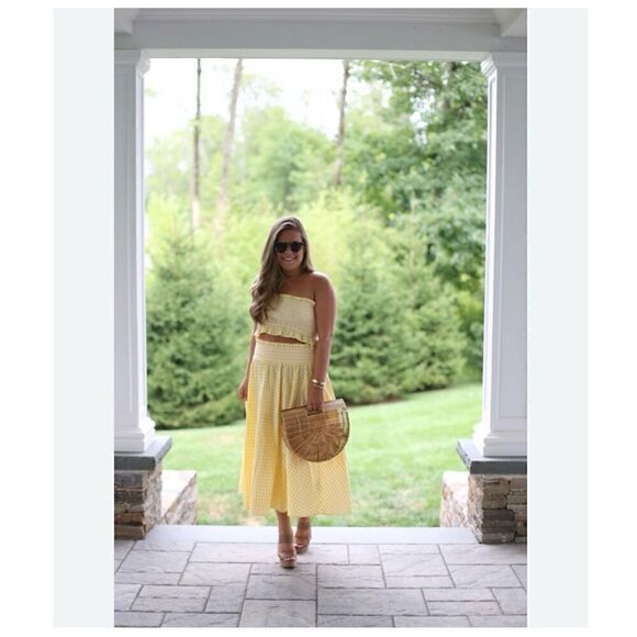 Zara Women’s Blogger Favorite Yellow White Gingham Bandeau High Waisted Full Mid - Picture 15 of 16